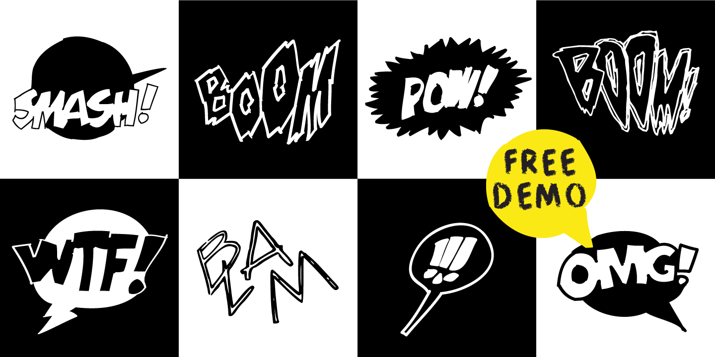 Beispiel einer Boom Pang Pow comic DEMO-Schriftart